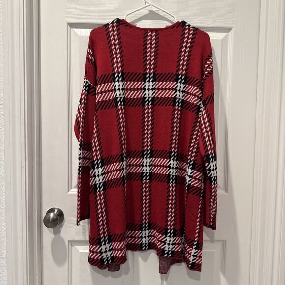 Jillian Nicole Cardigan Women’s XL Red White Black Open Knit Cozy Layer Sweater - Picture 4 of 15